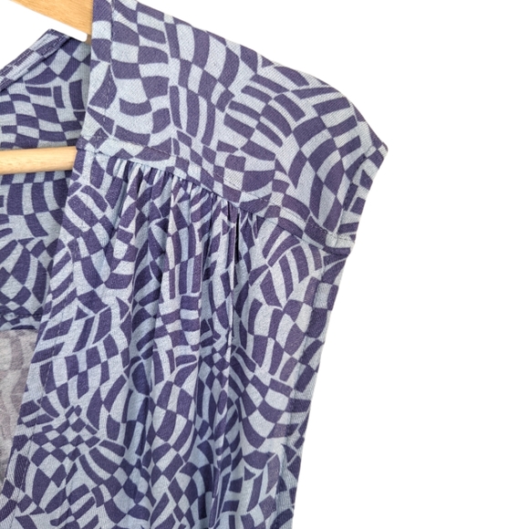 Urban Outfitters Zina Blue Geometric Print Sleeveless Midi Wrap Dress - Picture 7 of 16